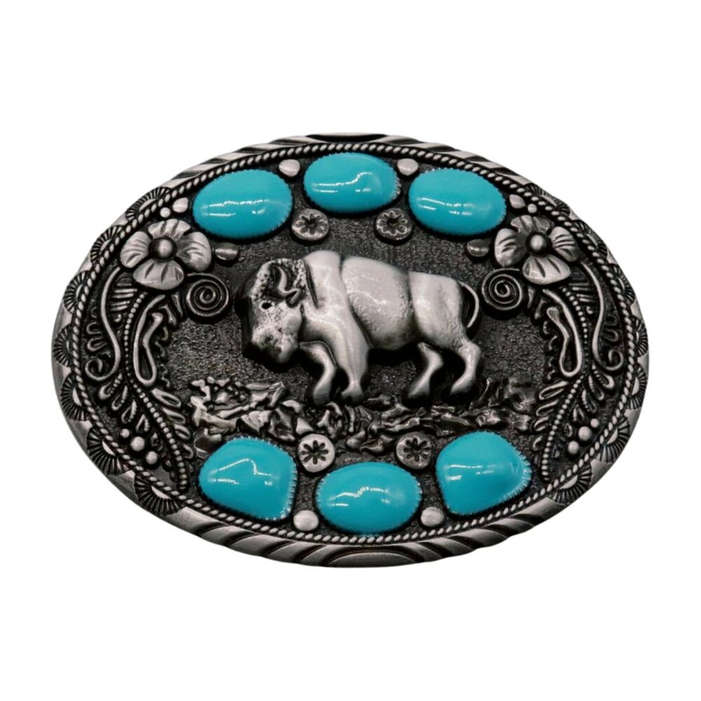 Silver and Turquoise Western Belt Buckle